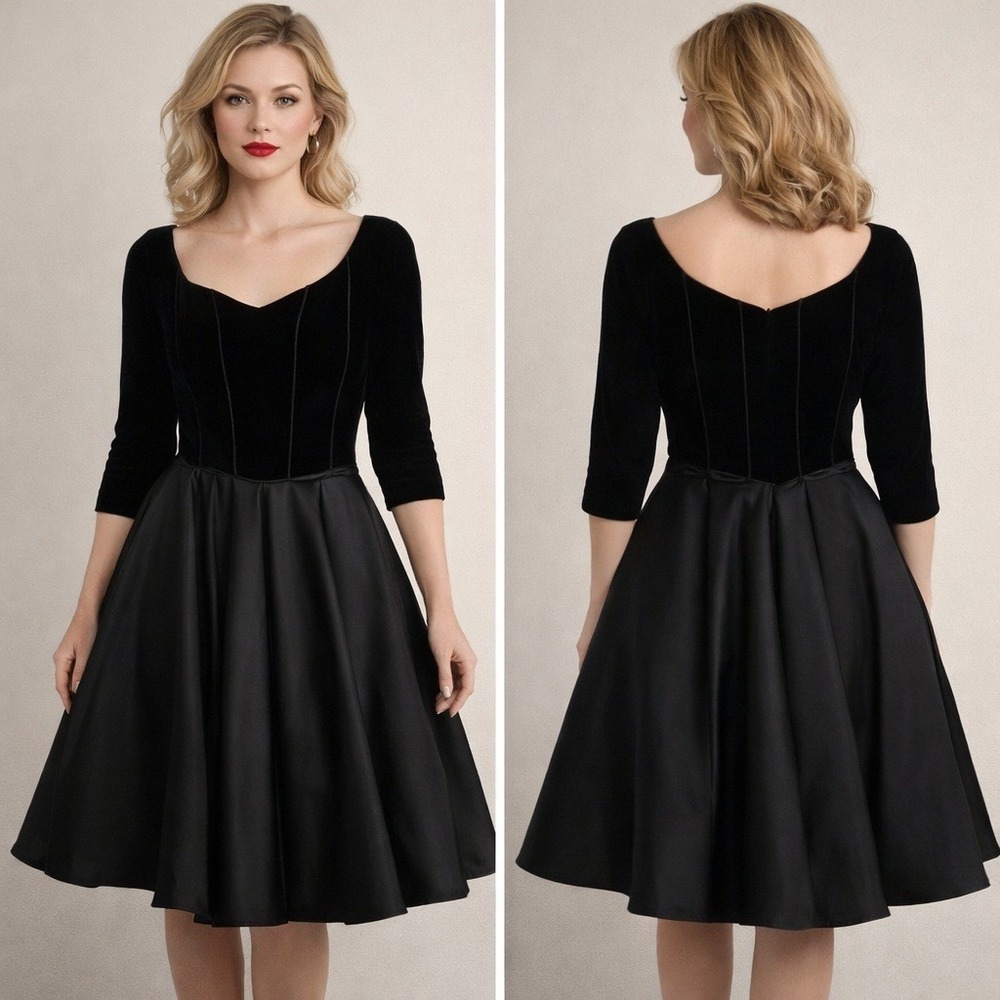 Victor Costa SZ 8 80s Velvet Satin Fit & Flare Dress Whimsigoth Gala Prom Rare